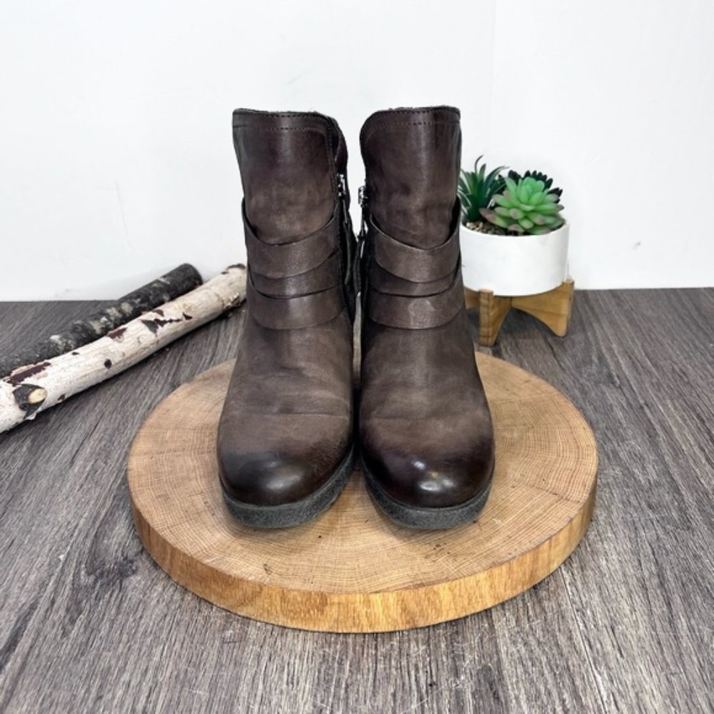 * Miz Mooz Brown Leather Wedge Ankle Booties | Narcissa Strap Boot | EU 38/7.5-8 - Picture 7 of 15